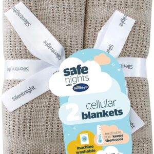 silentnight safe nights baby blanket pack of 2 soft 100% cotton cellular baby blanket for newborn ideal for cot, crib, moses basket and pram baby essentials 2 pack grey