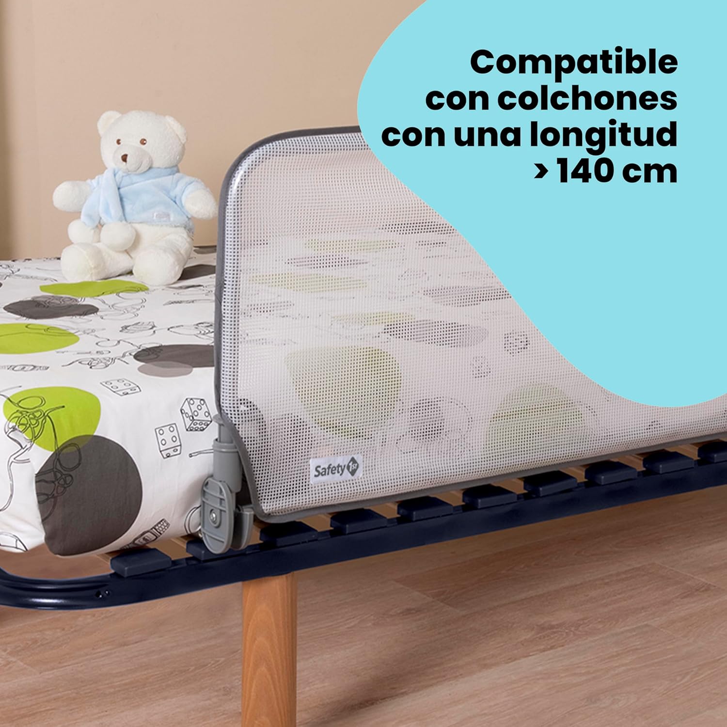 safety 1st standard bed rail 90cm, bed guard for toddler bed, 18 months – 5 years, toddler bed rail, mesh fabric, automatic lock, easy to clean, grey & white safety 1st standard bed rail 90cm, bed guard for toddler bed, 18 months – 5 years, toddler bed rail, mesh fabric, automatic lock, easy to clean, grey & white