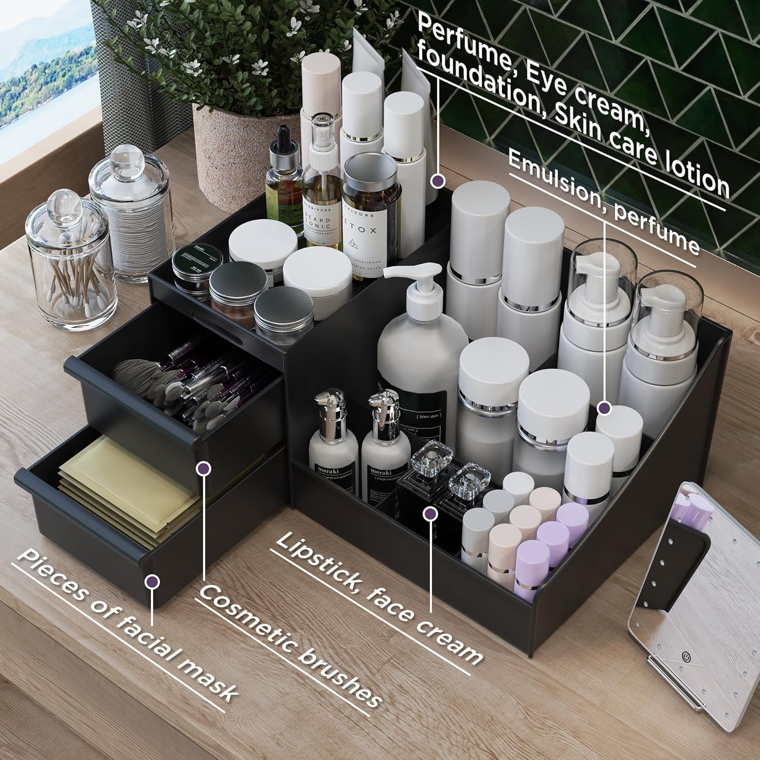 makeup organizer storage drawers, large capacity cosmetic organisers for lipsticks, jewelry, nail care, skincare organiser for vanity, ideal desk organizer for dresser and bathroom (black) makeup organizer storage drawers, large capacity cosmetic organisers for lipsticks, jewelry, nail care, skincare organiser for vanity, ideal desk organizer for dresser and bathroom (black)