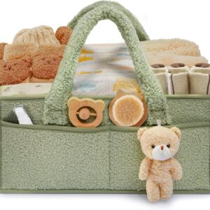 baby nappy caddy organizer for changing table, portable baby diaper caddy with removable dividers/handle, newborn essentials, nursery wipes storage bag, gift for mum, baby shower (green)