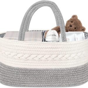 nappy caddy organiser, diaper caddy baby essentials for newborn,multifunctional nappy caddy organiser portable nursery storage basket with changeable compartments,cotton woven rope