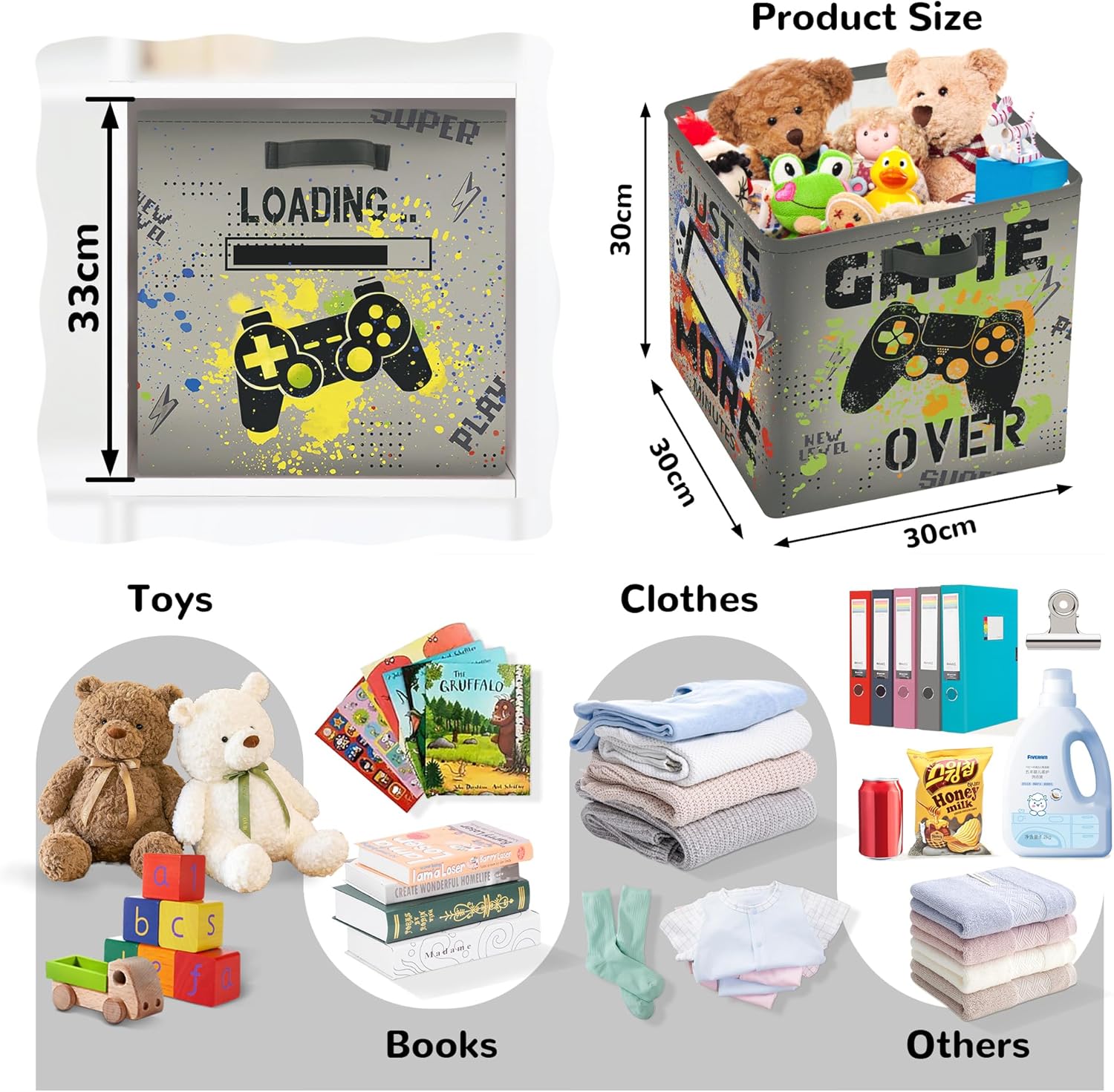 clastyle video games kid storage cube organizer set closet clothes cube storage bin nursery toddler baby toy box chest boys book shelf basket, gamepad, 11.8x11.8x11.8 in clastyle video games kid storage cube organizer set closet clothes cube storage bin nursery toddler baby toy box chest boys book shelf basket, gamepad, 11.8x11.8x11.8 in