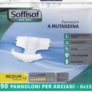 soffisof air dry adult diapers extra m 90x adult nappies 6 packs of 15 incontinence briefs for elderly care up to 7 drops absorbency unisex and disposable