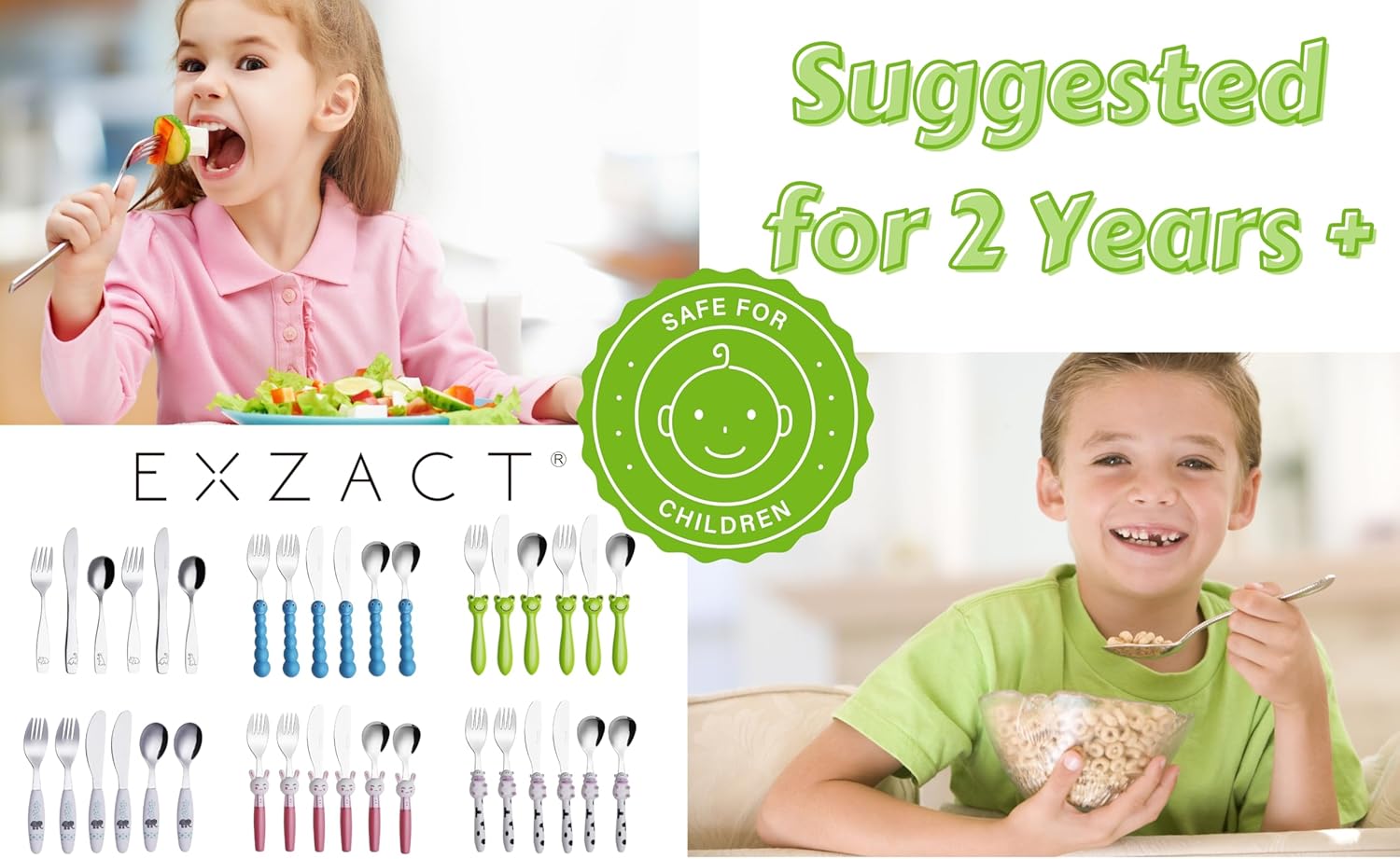 exzact children's cutlery stainless steel 6pcs set/kids cutlery/toddler utensils/flatware 2 x forks, 2 x safe dinner knives, 2 x dinner spoons engraved dog cat bunny design exzact children's cutlery stainless steel 6pcs set/kids cutlery/toddler utensils/flatware 2 x forks, 2 x safe dinner knives, 2 x dinner spoons engraved dog cat bunny design