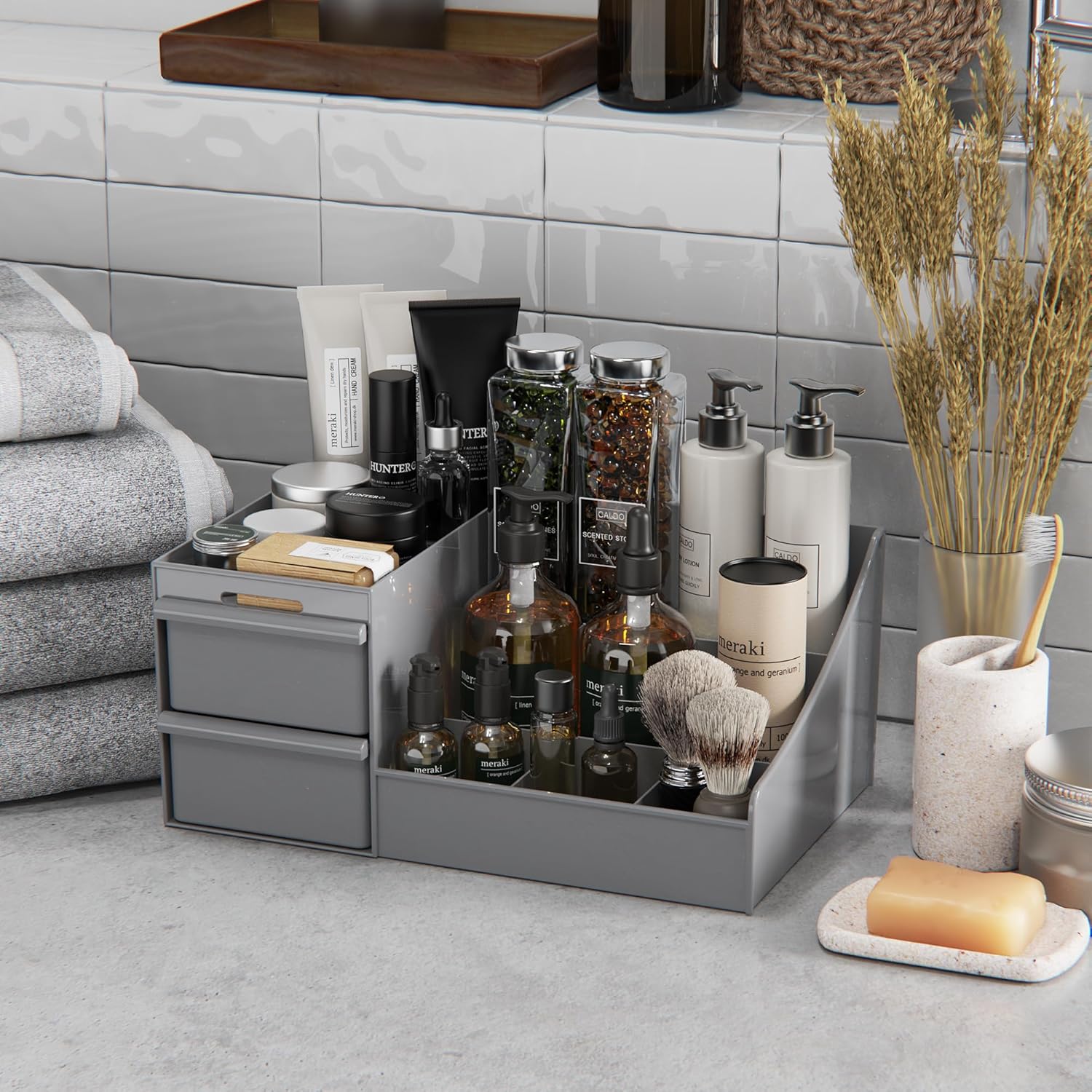 makeup organizer storage drawers, large capacity cosmetic organisers for lipsticks, jewelry, nail care, skincare organiser for vanity, ideal desk organizer for dresser and bathroom (grey) makeup organizer storage drawers, large capacity cosmetic organisers for lipsticks, jewelry, nail care, skincare organiser for vanity, ideal desk organizer for dresser and bathroom (grey)