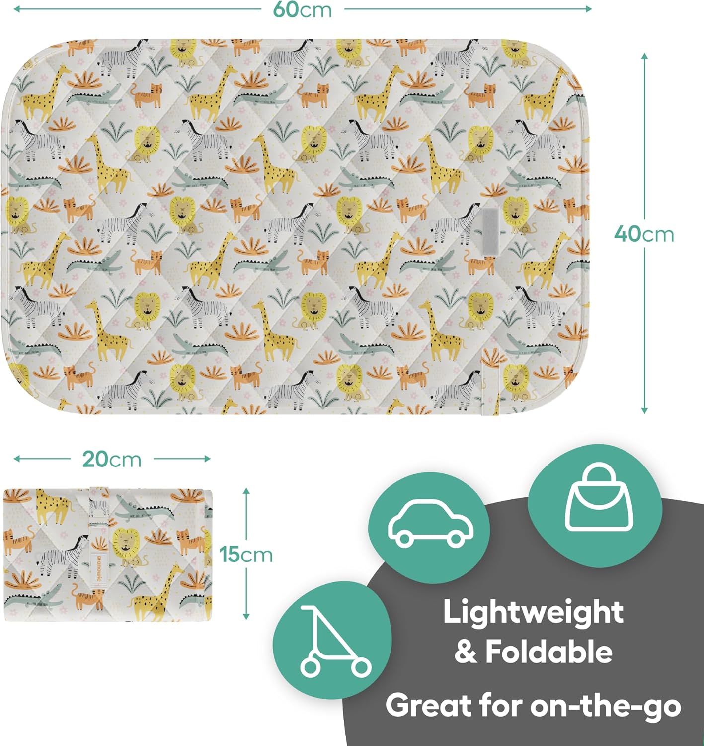 portable baby changing mat – foldable waterproof travel mat for newborns | compact changing bag | pram & nappy bag | safari animals portable baby changing mat – foldable waterproof travel mat for newborns | compact changing bag | pram & nappy bag | safari animals