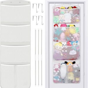 stuffed animal storage, with 3 large pockets and 2 medium pockets, over the door organizer storage for closet, baby, plush toy, hanging door organizer for nursery, bedroom, bathroom, kids room (white)