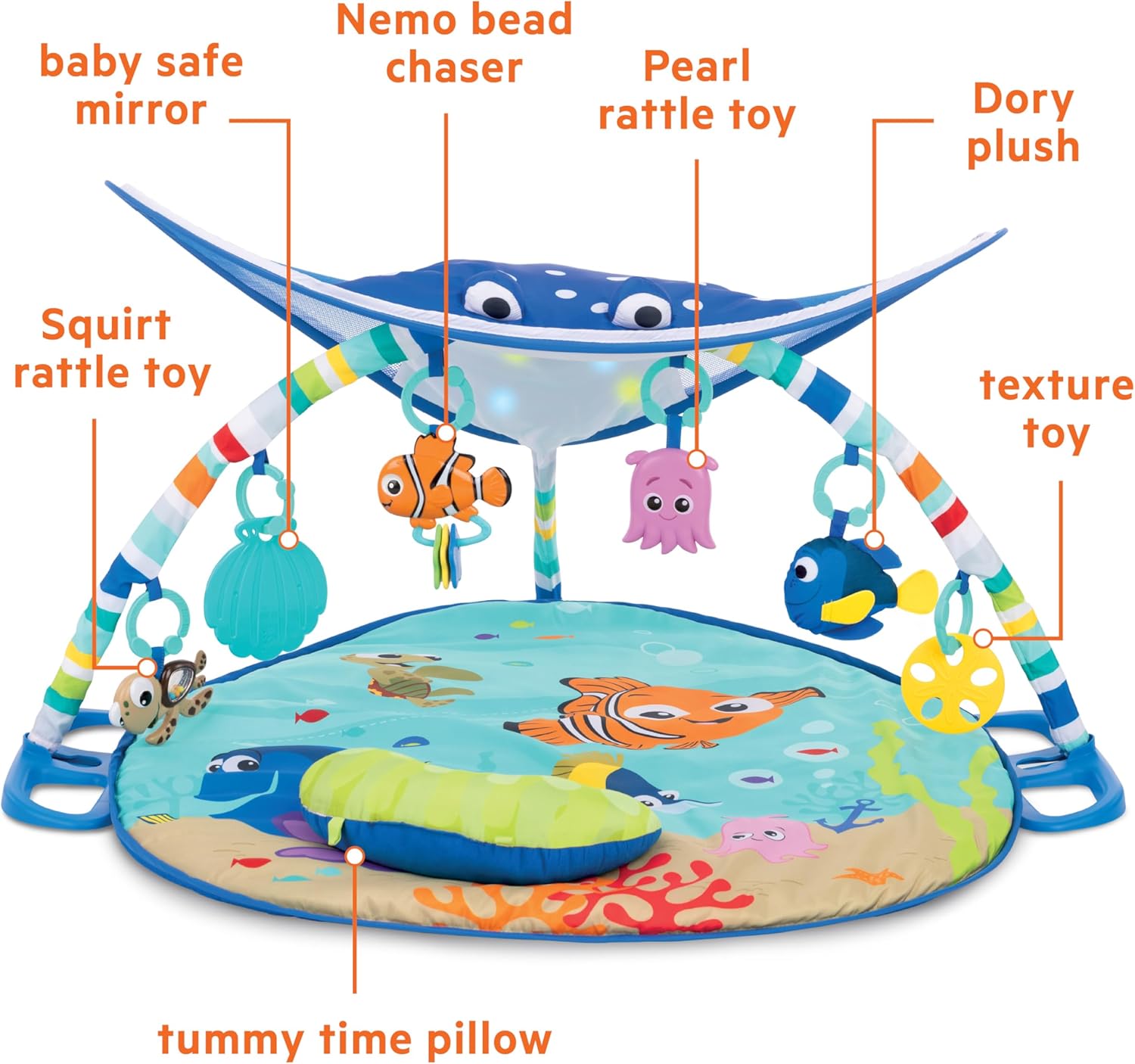 bright starts, disney baby, finding nemo ocean lights baby activity gym and play mat with detachable toys, sound and music, ages newborn + (pack of 1) bright starts, disney baby, finding nemo ocean lights baby activity gym and play mat with detachable toys, sound and music, ages newborn + (pack of 1)