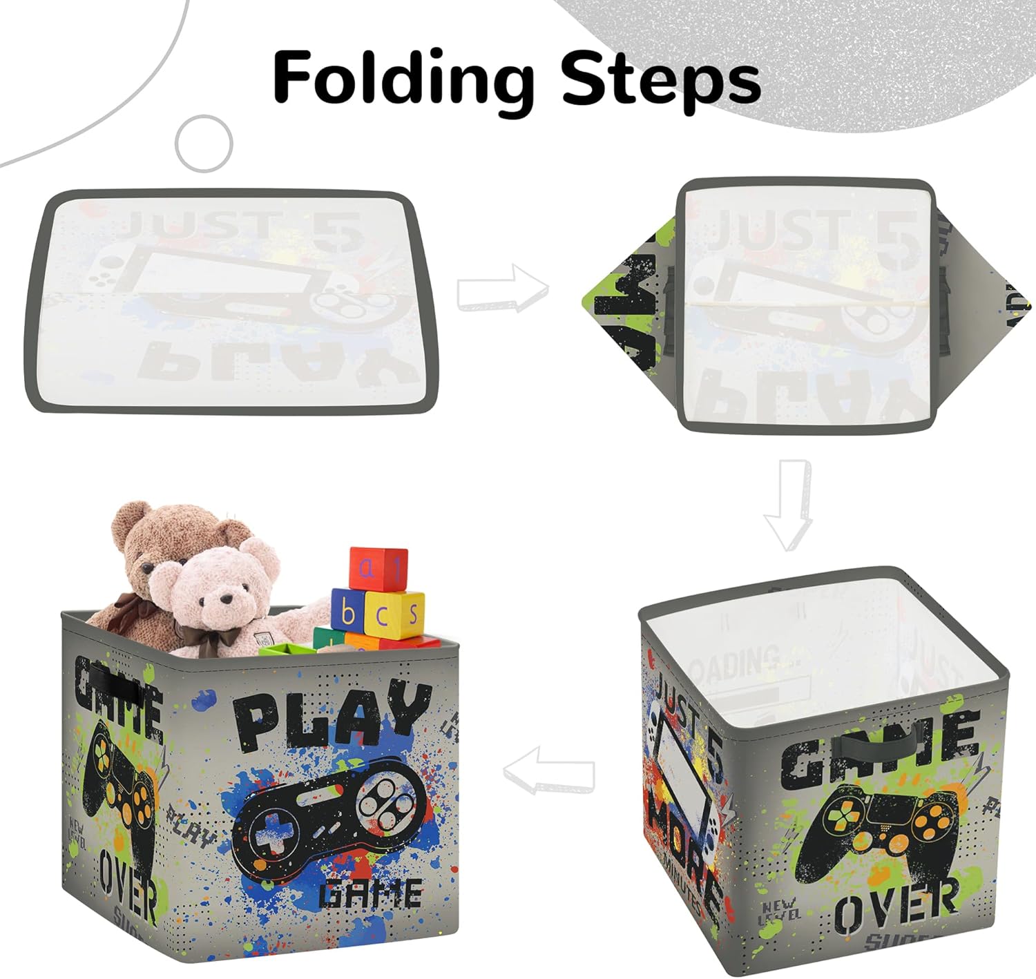 clastyle video games kid storage cube organizer set closet clothes cube storage bin nursery toddler baby toy box chest boys book shelf basket, gamepad, 11.8x11.8x11.8 in clastyle video games kid storage cube organizer set closet clothes cube storage bin nursery toddler baby toy box chest boys book shelf basket, gamepad, 11.8x11.8x11.8 in