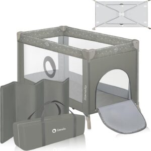 lionelo stefi 2 in 1 travel cot & baby zone portable baby bed for newborns and toddlers 0 36 kg with mattress, side entry, breathable mesh, lockguard safety, wheels with brakes, easy fold system, bag