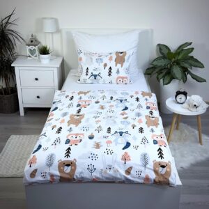 theonoi children's bed linen 100 x 135 cm bed linen set cotton oeko tex, skin friendly, breathable for children, toddlers, baby forest animals
