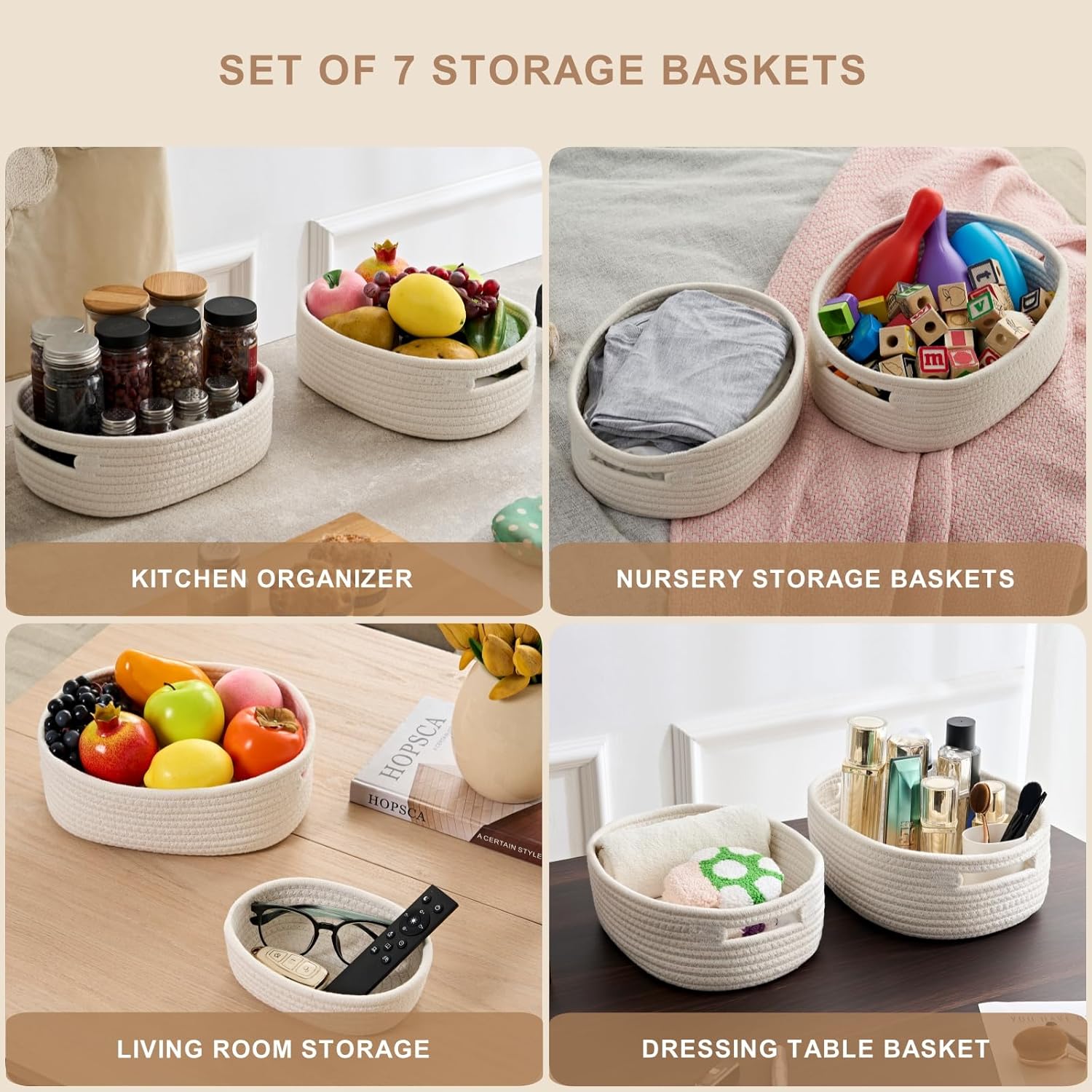 sagittar set of 7 storage basket woven cotton rope, hand knitted storage baskets for bathroom shelve nursery, decorative basket organizer bins, white sagittar set of 7 storage basket woven cotton rope, hand knitted storage baskets for bathroom shelve nursery, decorative basket organizer bins, white