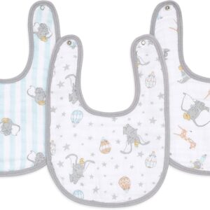 aden + anais essentials snap baby bib, 100% cotton muslin, 3 layer burp cloth, super soft & absorbent for infants, newborns and toddlers, adjustable with snaps, 3 pack, dumbo new heights
