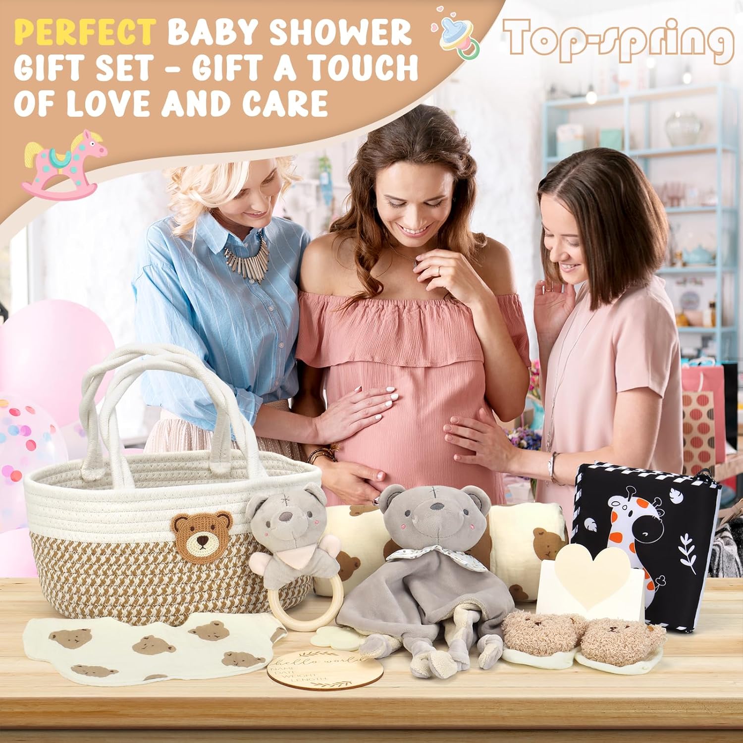 baby gift basket, newborn hamper set with nappy caddy sensory book baby comforter blanket swaddle socks rattle bib milestone cards | baby shower gifts box for boy girl unisex new mum (hamper set) baby gift basket, newborn hamper set with nappy caddy sensory book baby comforter blanket swaddle socks rattle bib milestone cards | baby shower gifts box for boy girl unisex new mum (hamper set)