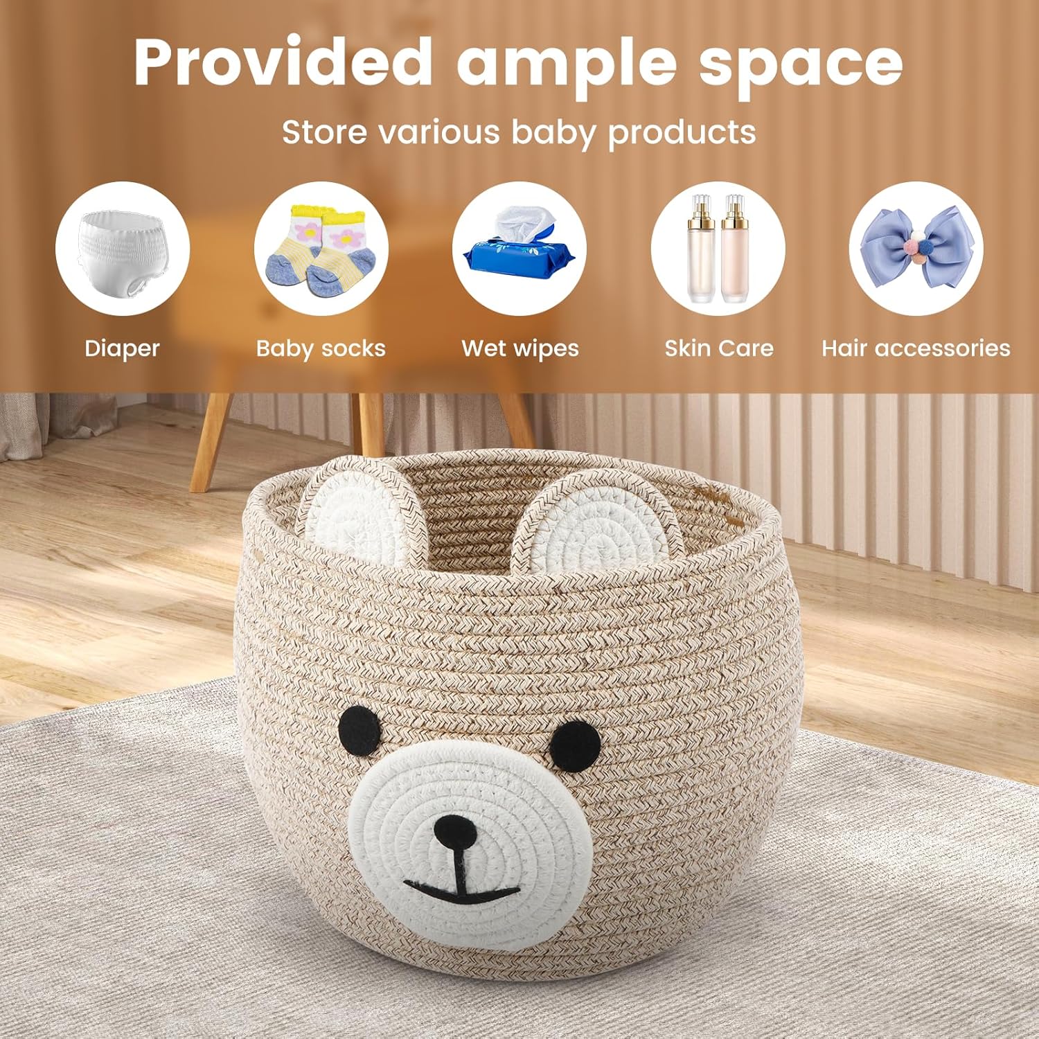 bear storage basket cotton corded rope toy organizer boxes large laundry baskets foldable storage container with built in handle gift basket for kids baby, nursery decor, 27×27×22cm bear storage basket cotton corded rope toy organizer boxes large laundry baskets foldable storage container with built in handle gift basket for kids baby, nursery decor, 27×27×22cm
