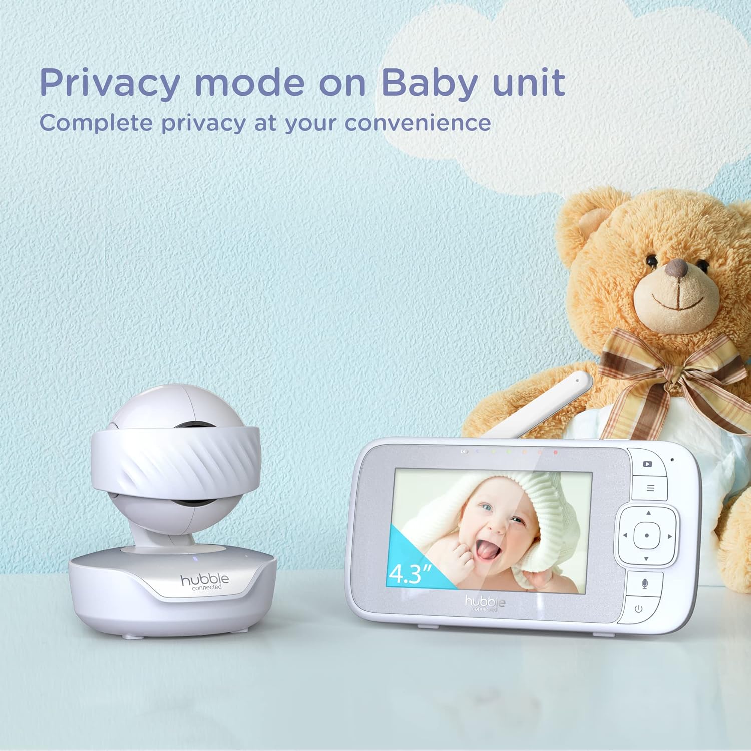 hubble nursery view select, ptz 4.3'' video baby monitor with pan, tilt and zoom, room temperature sensor, two way talk, soothing nature sounds white hubble nursery view select, ptz 4.3'' video baby monitor with pan, tilt and zoom, room temperature sensor, two way talk, soothing nature sounds white
