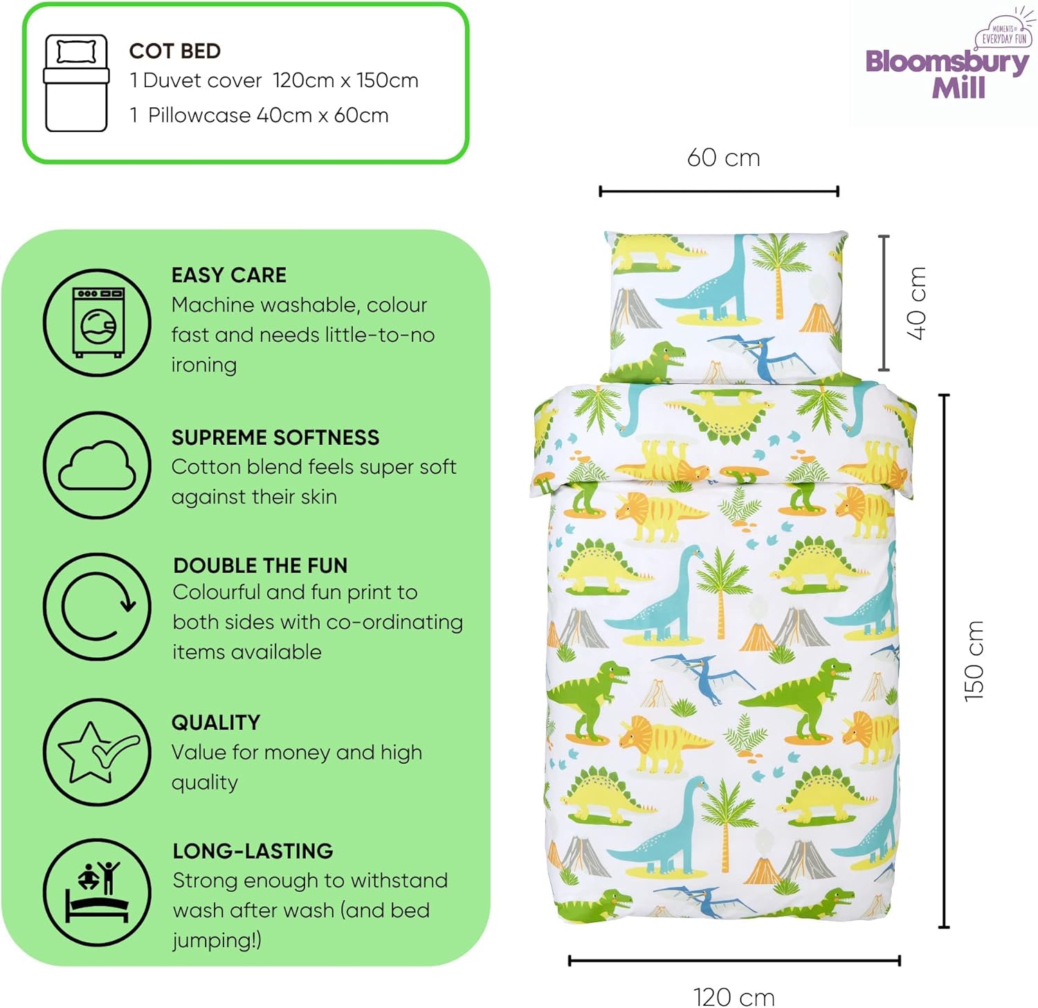 bloomsbury mill cot bed duvet cover set toddler bedding set for boys and girls dinosaur kids bedding cot duvet cover & pillow case set 120x150cm bloomsbury mill cot bed duvet cover set toddler bedding set for boys and girls dinosaur kids bedding cot duvet cover & pillow case set 120x150cm