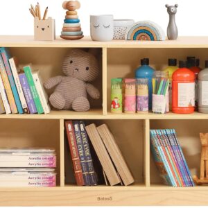 toy storage organizer for kids, 5 compartment wooden toy storage cabinet, montessori bookshelf for books & toys, 2 tier kids bookcase & toy shelf for kids' room, playroom, classroom, nursery
