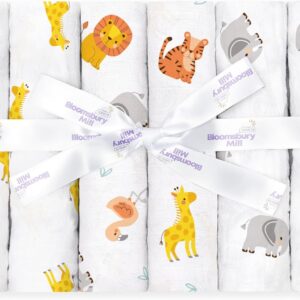 bloomsbury mill muslin cloths for baby soft 100% organic cotton muslin squares baby muslins pack of 6 large burp cloths essentials for newborn safari animals 70x70cm