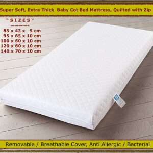 crib cot bed mattress comes with super soft breathable water resistant quilted cover, removable washable 140 x 70 x 7.5 cm