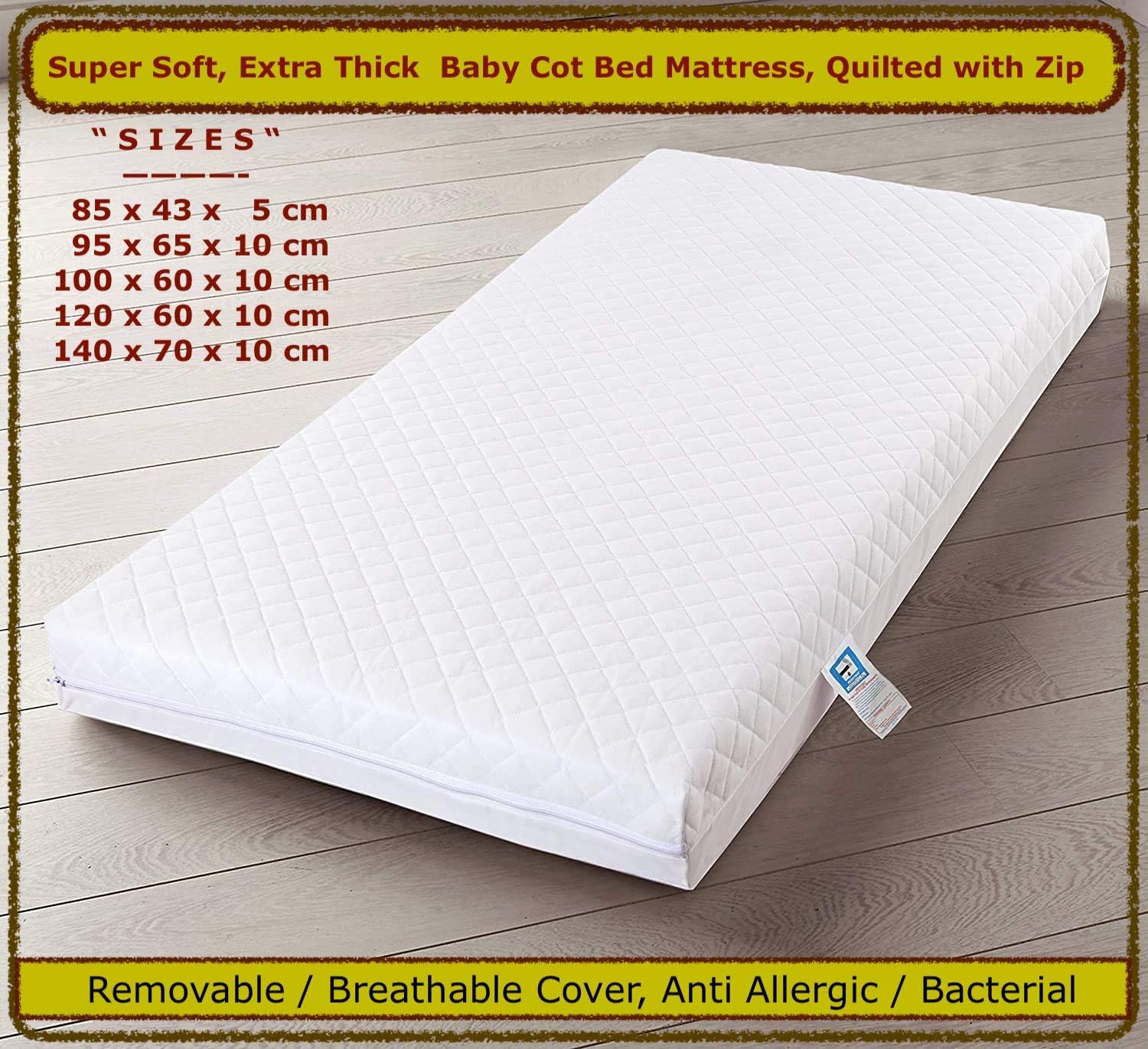 crib cot bed mattress comes with super soft breathable water resistant quilted cover, removable washable 140 x 70 x 7.5 cm crib cot bed mattress comes with super soft breathable water resistant quilted cover, removable washable 140 x 70 x 7.5 cm