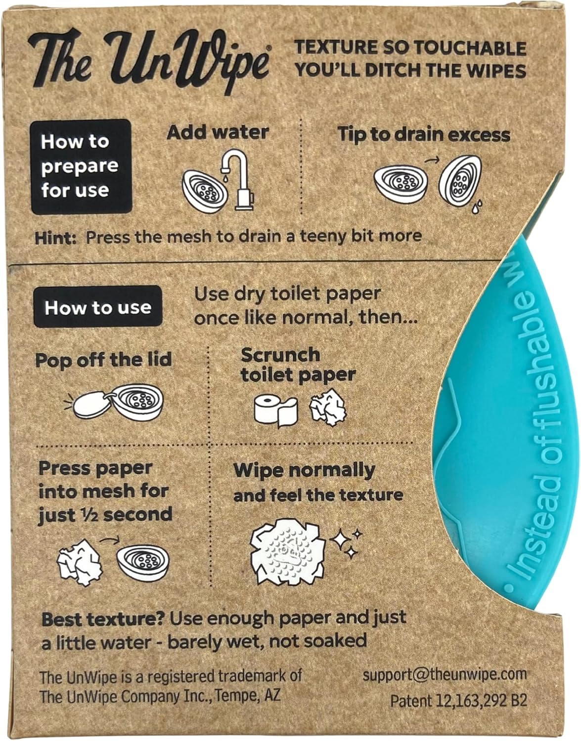 instead of flushable wipes, add incredible texture to any toilet paper anywhere, clean better, flush safely instead of flushable wipes, add incredible texture to any toilet paper anywhere, clean better, flush safely