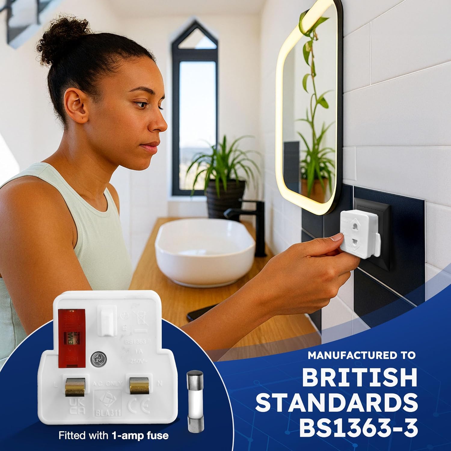 desiretech uk shaver adaptor plug fused 1a 250v 2 pin to 3 pin converter ce certified plug for electric shaver & toothbrush compact, heat resistant, safe uk bathroom socket adaptor white desiretech uk shaver adaptor plug fused 1a 250v 2 pin to 3 pin converter ce certified plug for electric shaver & toothbrush compact, heat resistant, safe uk bathroom socket adaptor white