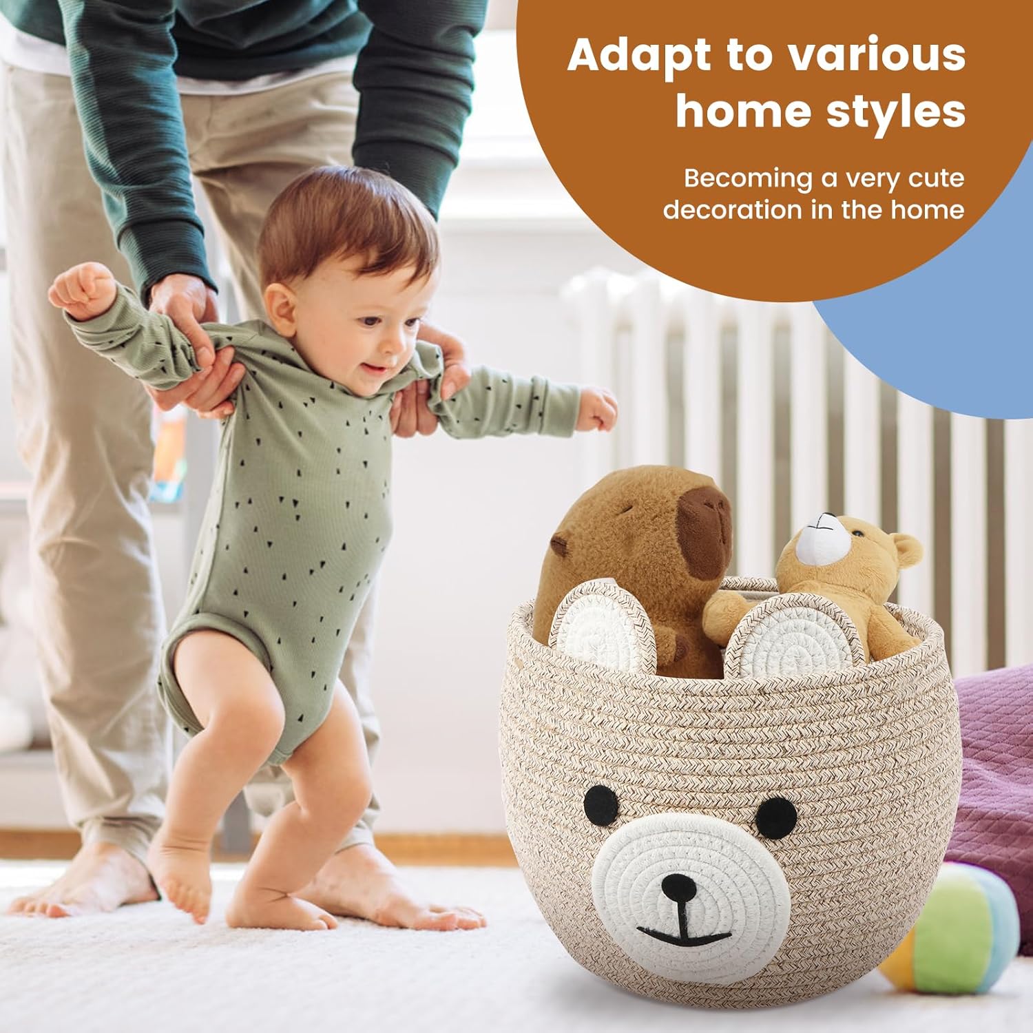 bear storage basket cotton corded rope toy organizer boxes large laundry baskets foldable storage container with built in handle gift basket for kids baby, nursery decor, 27×27×22cm bear storage basket cotton corded rope toy organizer boxes large laundry baskets foldable storage container with built in handle gift basket for kids baby, nursery decor, 27×27×22cm