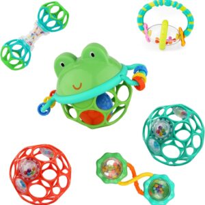 bright starts little shakers 6pc gift set bpa free easy grasp baby rattles and teethers, unisex, newborn+