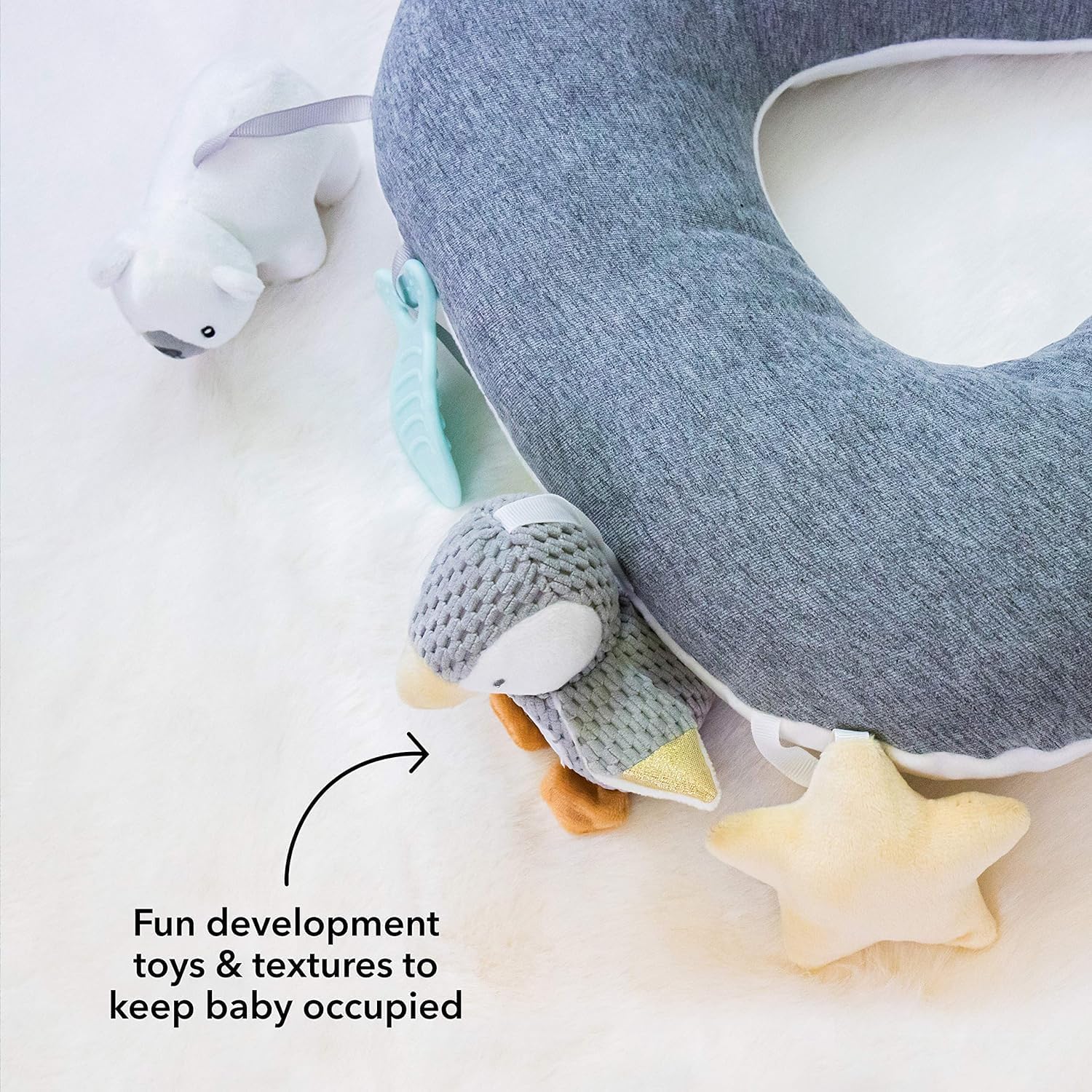 nuby penguin tummy time pillow for babies, accessories for children's bedroom in plush, grey and white nuby penguin tummy time pillow for babies, accessories for children's bedroom in plush, grey and white