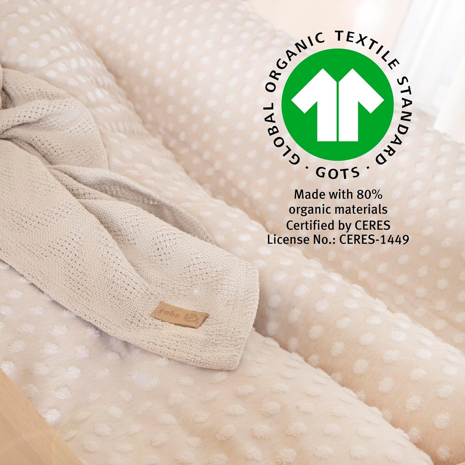roba frosty almond baby blanket 80 x 80 cm – organic cotton cuddly blanket – gots & oeko tex 100 certified – embossed polka dot design – beige roba frosty almond baby blanket 80 x 80 cm – organic cotton cuddly blanket – gots & oeko tex 100 certified – embossed polka dot design – beige