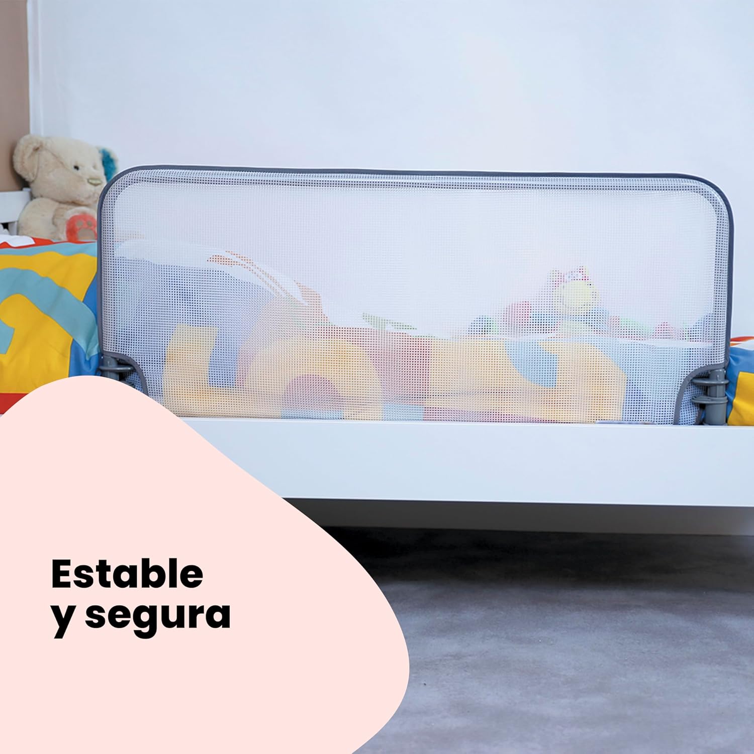 safety 1st standard bed rail 90cm, bed guard for toddler bed, 18 months – 5 years, toddler bed rail, mesh fabric, automatic lock, easy to clean, grey & white safety 1st standard bed rail 90cm, bed guard for toddler bed, 18 months – 5 years, toddler bed rail, mesh fabric, automatic lock, easy to clean, grey & white