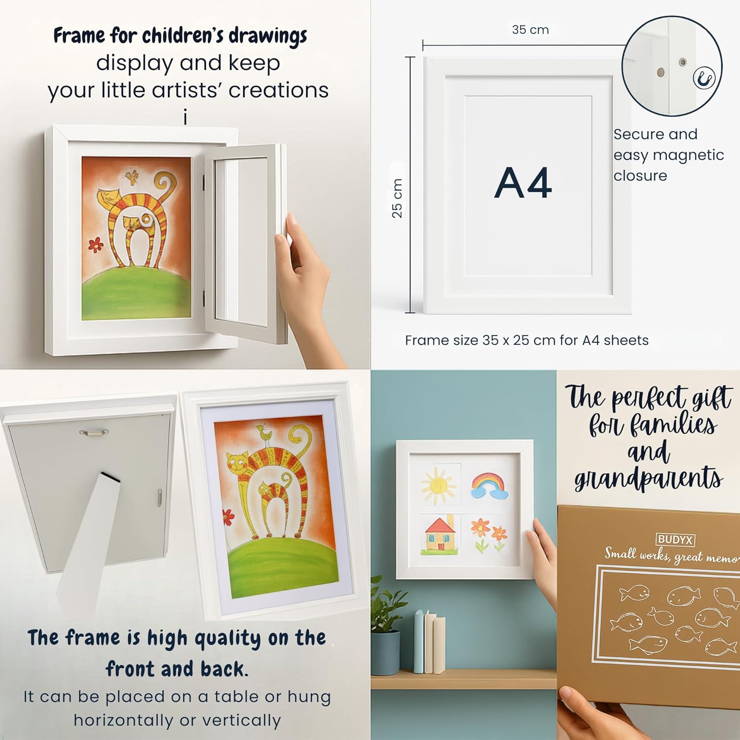 kid's artwork frame a4 | 3d frame with magnetic front opening and storage for 100 sheets | display &; preserve your children’s creations | gift for parents & grandparents kid's artwork frame a4 | 3d frame with magnetic front opening and storage for 100 sheets | display &; preserve your children’s creations | gift for parents & grandparents