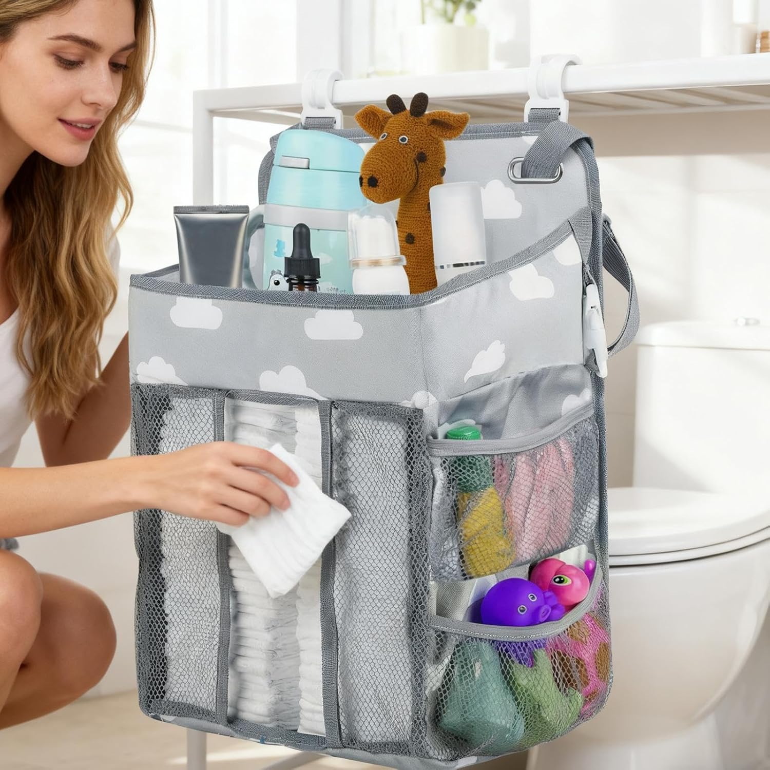 diaper holder crib waterproof baby organizer for nursery, stable storage stacker, adjustable multi pocket storage, portable crib accessories for diapers, wipes, bottles, clothes, toys diaper holder crib waterproof baby organizer for nursery, stable storage stacker, adjustable multi pocket storage, portable crib accessories for diapers, wipes, bottles, clothes, toys