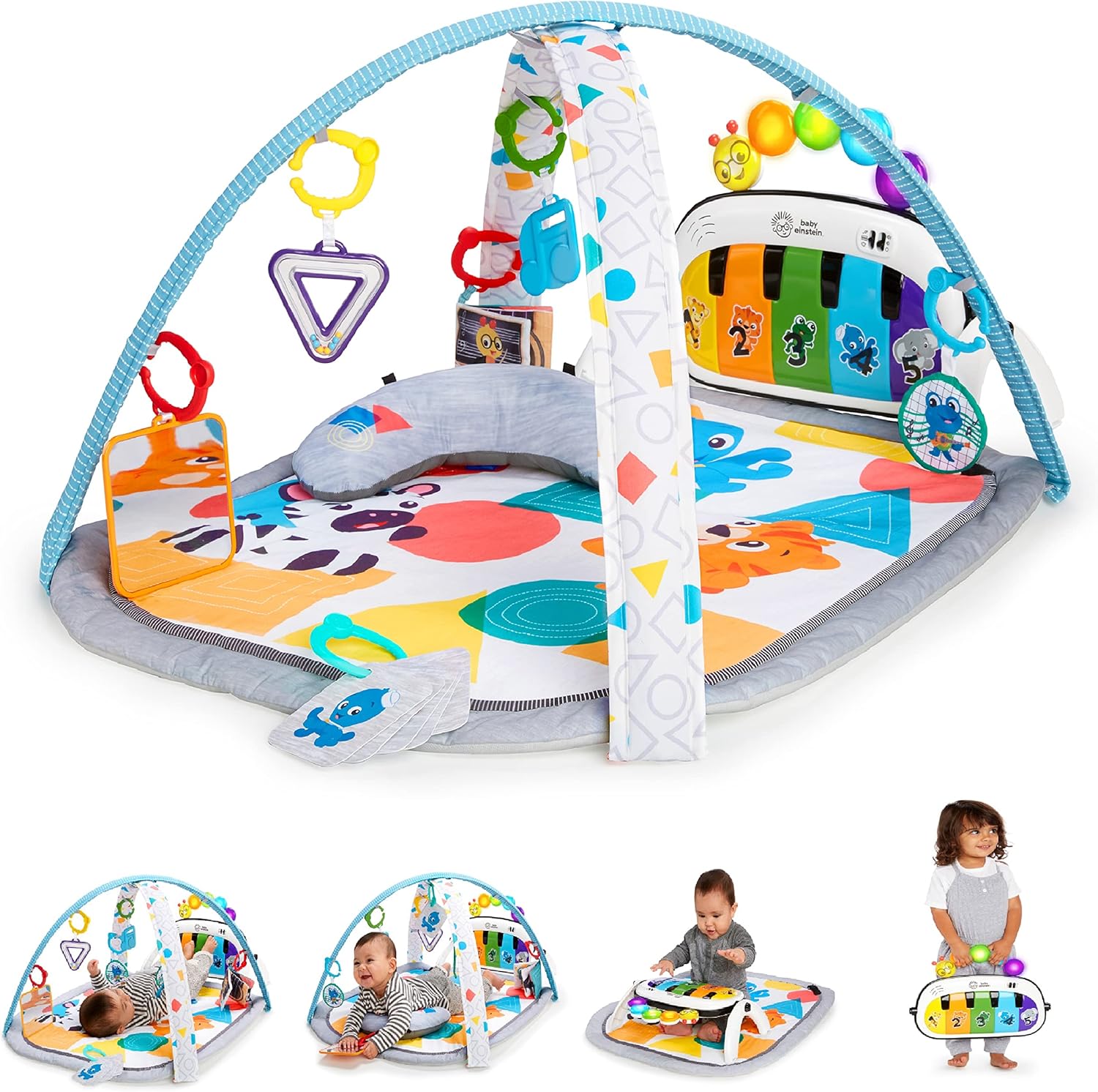 baby einstein, 4 in 1 kickin' tunes and language discovery play gym with piano, mat with detachable activity toys, lights, sounds and music, ages newborn + baby einstein, 4 in 1 kickin' tunes and language discovery play gym with piano, mat with detachable activity toys, lights, sounds and music, ages newborn +