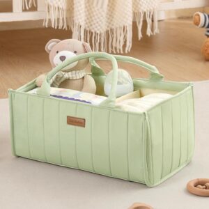 baby diaper caddy organizer,diaper caddy for baby nursery storage, gift registry for baby shower,baby essentials for newborn (vanilla green)