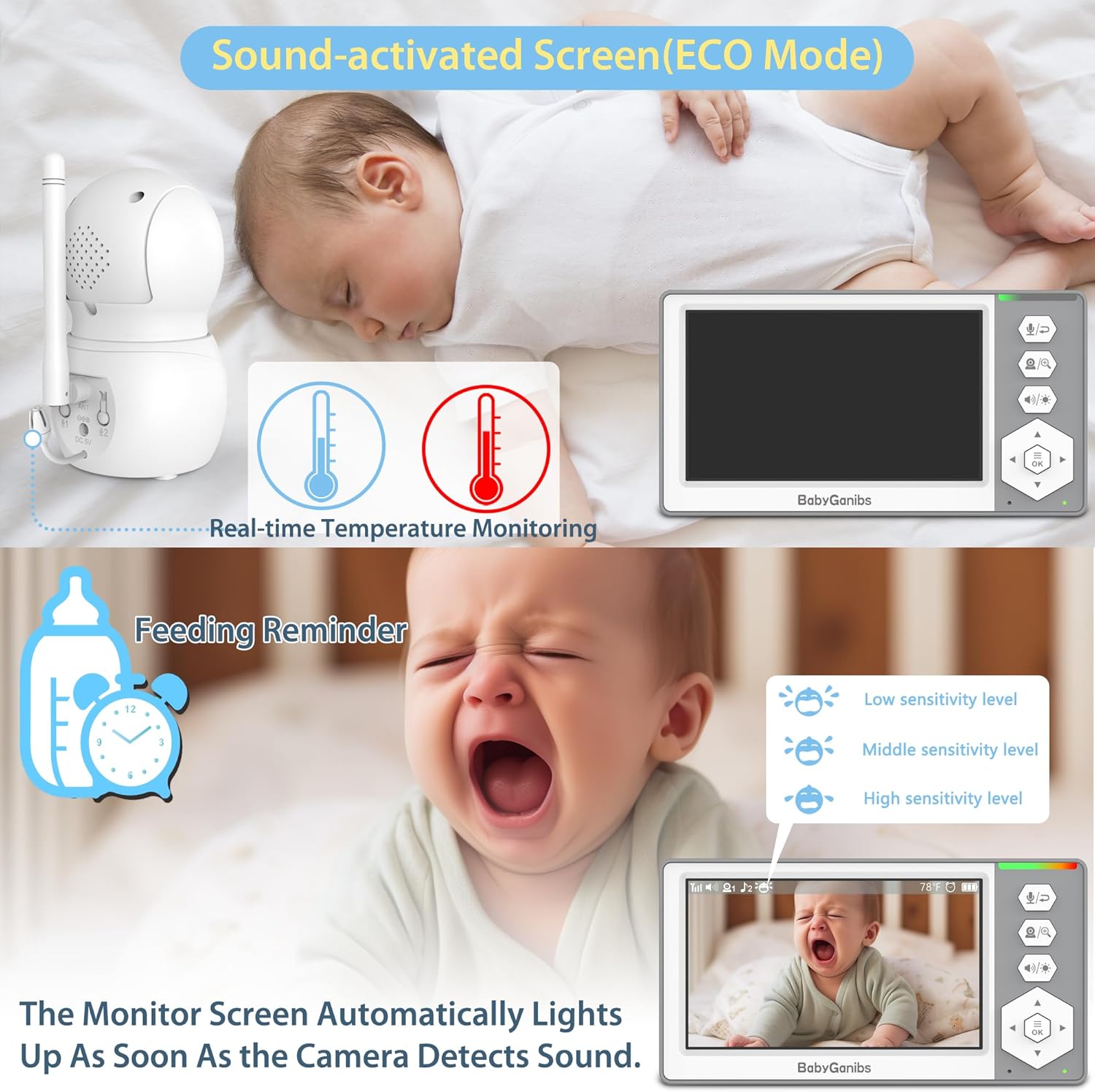 baby monitor with camera and audio, 4.3'' video baby monitor with 1000ft long range and 30 hour battery, baby monitor no wifi, remote pan tilt zoom, night vision, eco mode, 2 way talk baby monitor with camera and audio, 4.3'' video baby monitor with 1000ft long range and 30 hour battery, baby monitor no wifi, remote pan tilt zoom, night vision, eco mode, 2 way talk