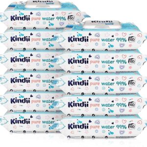 kindii pure 99% water baby wipes, 720 ct (pack of 12), biodegradable, plastic free, unscented, alcohol free, bulk