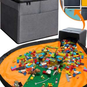 xl toy organizer with play mat storage bag for kids boys girls nursery playroom building blocks/blocks basket collapsible fabric cube 13" x 13" x 15"
