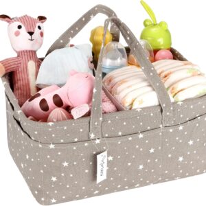 hinwo baby diaper caddy 3 compartment infant nursery tote storage bin portable car organizer newborn shower gift basket with detachable divider and 10 invisible pockets for diapers & wipes