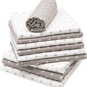 zollner set of 10 muslin burp cloths, muslin nappies, 80 x 80 cm, cotton, white / grey