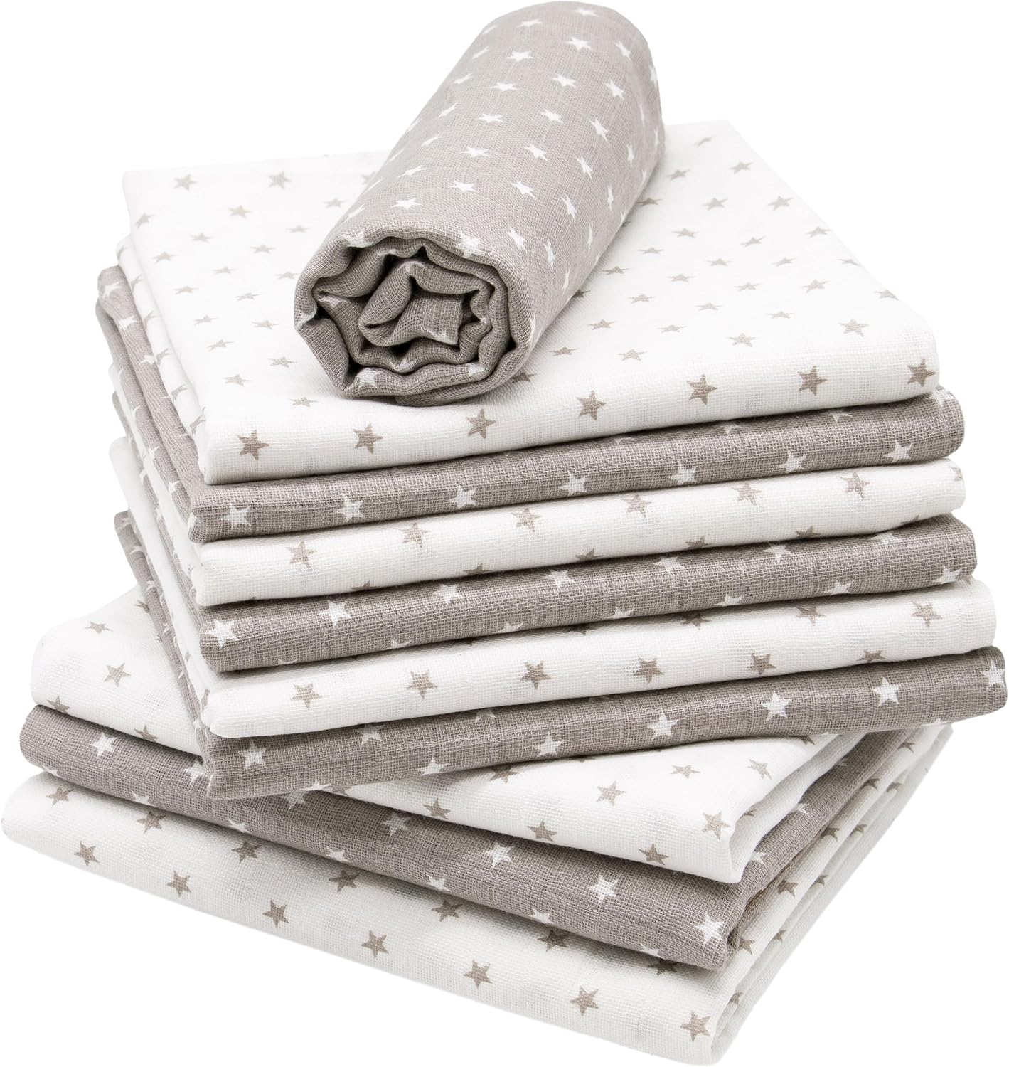 zollner set of 10 muslin burp cloths, muslin nappies, 80 x 80 cm, cotton, white / grey zollner set of 10 muslin burp cloths, muslin nappies, 80 x 80 cm, cotton, white / grey