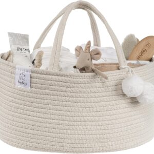 baby diaper caddy organizer off white rope nursery storage bin portable diaper storage basket for changing table and car perfect baby shower & registry gift